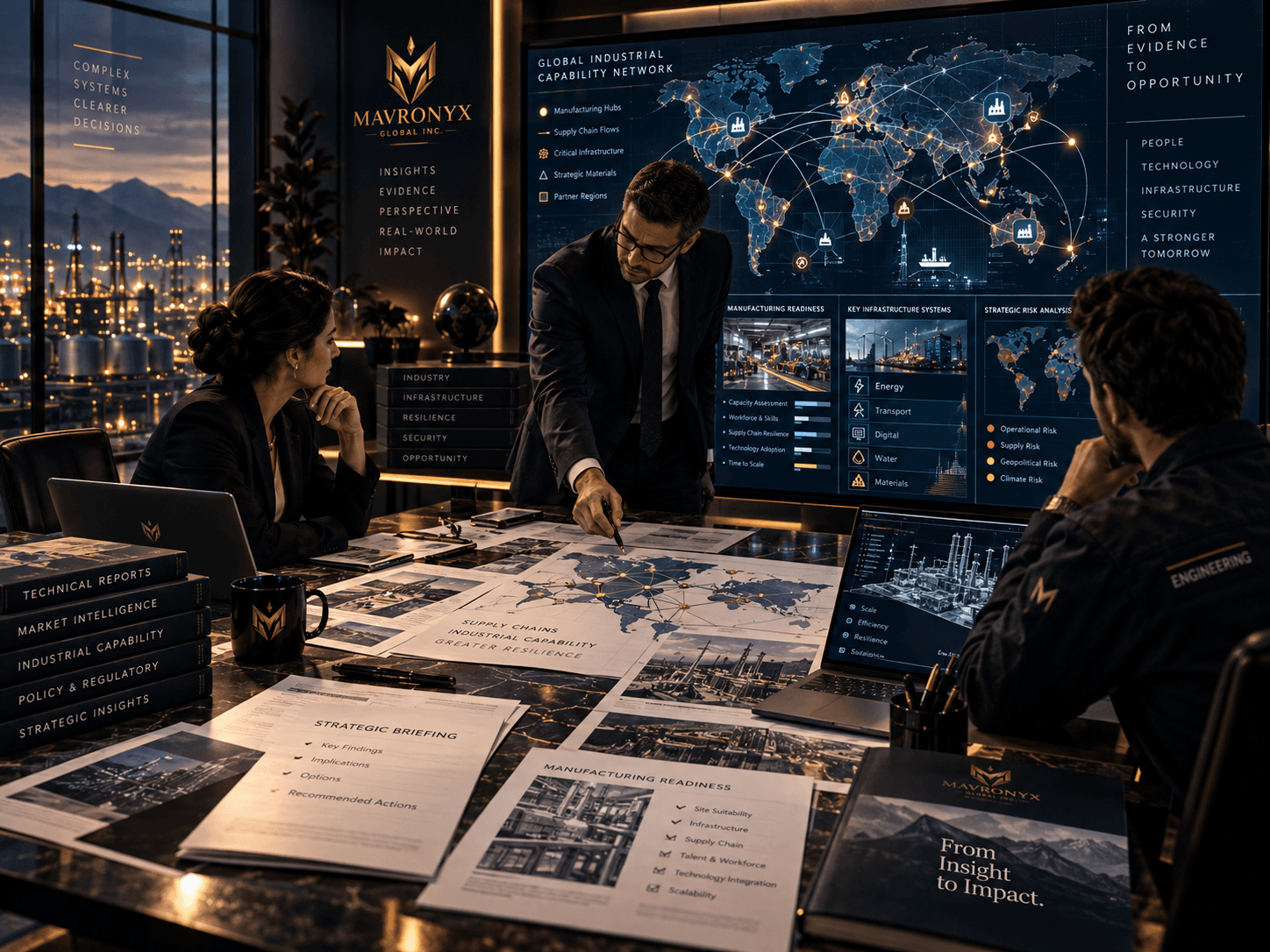Strategic research environment organizing evidence, technical analysis, and decision-ready intelligence