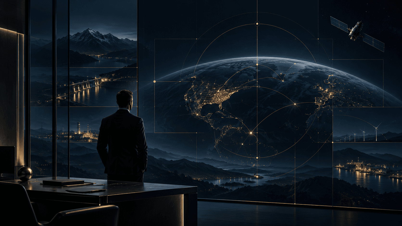 Concept visualization of strategic systems thinking, global infrastructure, and disciplined technology planning