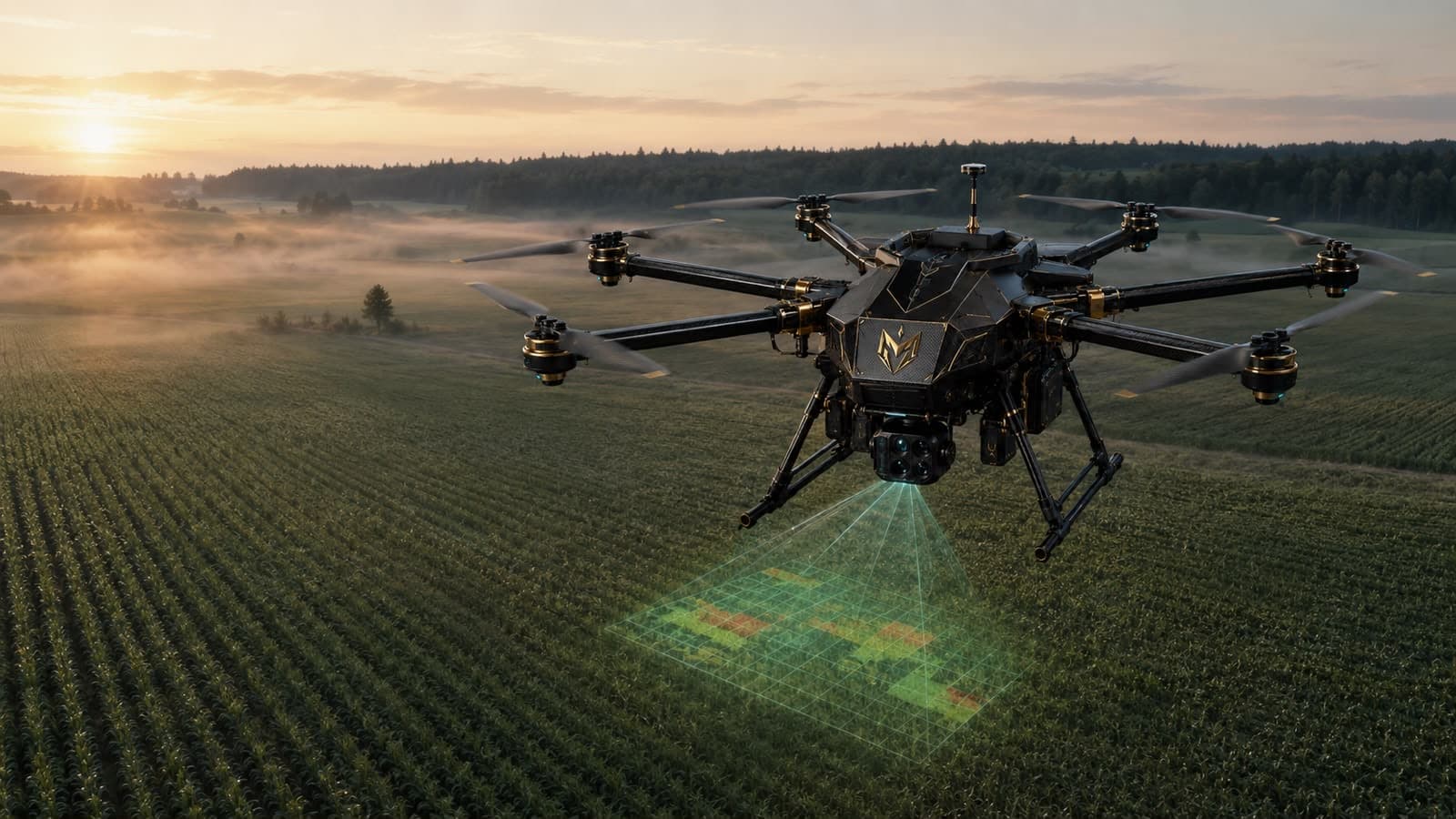 Concept visualization of autonomous sensing and geospatial analysis over agricultural terrain
