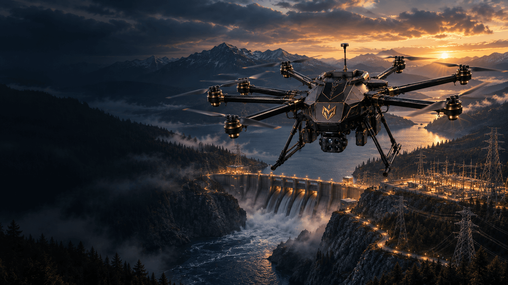 Concept visualization of an autonomous aerial system operating near critical energy infrastructure