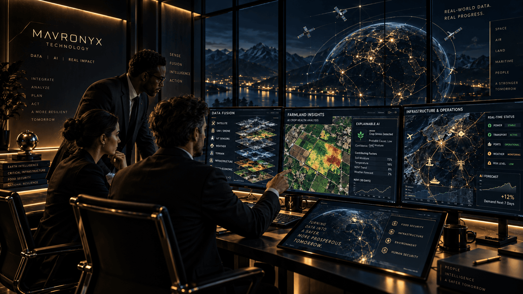 Concept visualization of AI-enabled decision intelligence and multi-source operational data fusion
